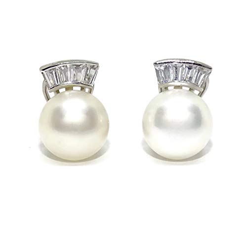 Boucles d'oreilles or blanc 18k perle de culture et zircons pour femme