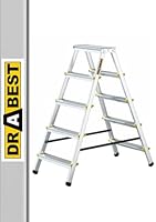 DRABEST Alu Leiter Klappbar Beidseitig Trittleiter 2x5 Stufen Klappleiter bis 150 kg Belastbar Klapptritt Zertifiziert