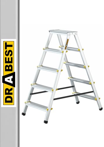 DRABEST Alu Leiter Klappbar Beidseitig Trittleiter 2x5 Stufen Klappleiter...
