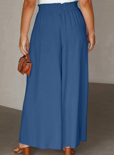 Eytino Plus Size Wide Leg Pants for Women Casual Elastic Waist Flowy Wide Leg Pants Long Trousers with Pockets,4X Sail Blue2