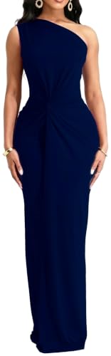 Image of SxClub Women's Formal Wedding Guest Dresses Long Prom Gowns Evening Party | Cocktail Dresses for Women High Neck Sleeveless Twist Waist Floor Length Dress Split Back