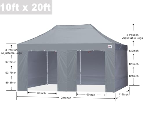 Image of ABCCANOPY Commercial Pop Up Canopy Tent with Sidewalls 10X20,Gray