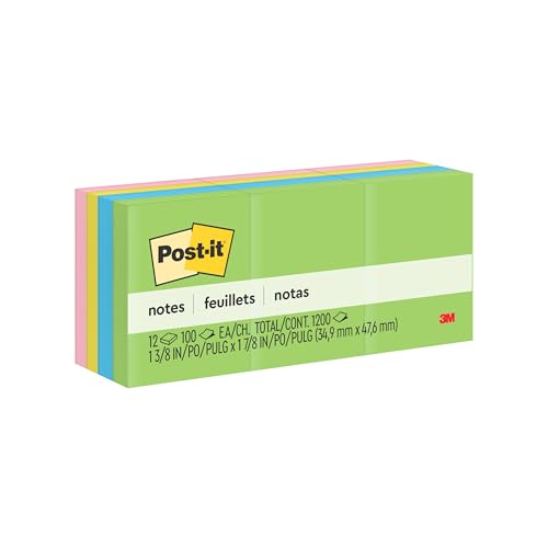 Post-it Notes 1.5x2 in 12 Pads America's #1 Favorite Sticky Notes Floral Fantasy Collection Bold Colors Recyclable (654-AST)
