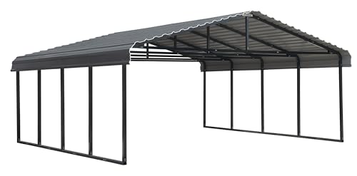 Arrow Carports Galvanized Steel Carport, Double Car Metal Carport Kit, 20' x 20' x 7', Charcoal