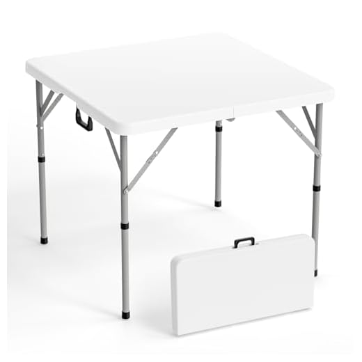 VINGLI 34" Fold in Half Square Table, Bi-Folding Commercial Table, Portable Plastic Dining Card Table for Kitchen or Outdoor Party Wedding Event, White