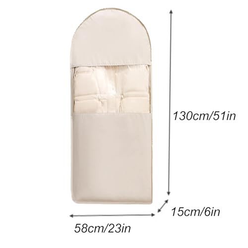 Garment Bags for Hanging Down Jacket, Peach Skin Velvet, Clothes Cover with Clear PVC Window，Sealed Completely，Reuse(Beige,58x15x130cm/23x6x51in)2