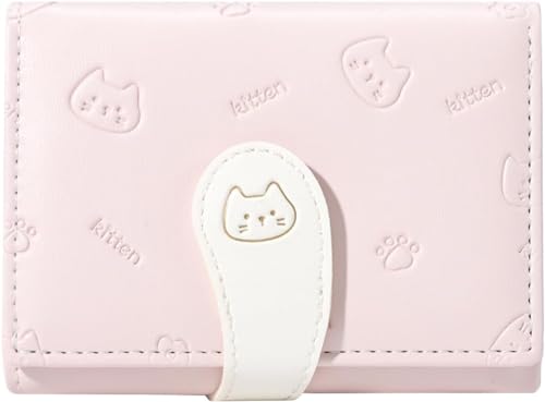 Cute Wallets for Women, Small Women Wallet PU Leather Bifold Card Holder ID Window Purse for Women Girls (Pink)