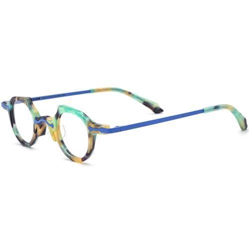 Image of HEPIDEM Acetate Glasses Frame Alloy Temple Men Small Retro Round Eyeglasses Women Optical Spectacles