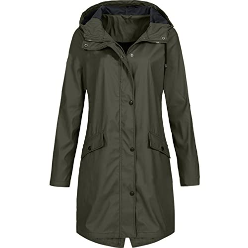 Women Long Trench Coat with Hood Lined Raincoat Lightweight Coats Windbreaker Waterproof Casual Travel Jacket
