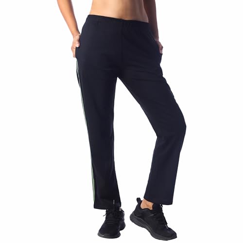 Image of London Hills Women's Regular Fit Mid Rise Cotton Blend Joggers Track Pants Striped Track Pants