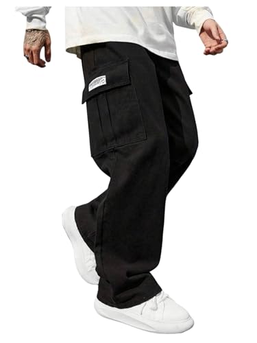 SOLY HUX Men's Drawstring Waist Straight Leg Outdoor Baggy Cargo Pants with Pocket Streetwear