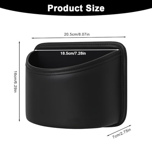 Image of STHIRA Car Organizer Pouch, Sleek PU Leather Trash Bin with Back Clips, Car Seat Side Pocket, Multi-Purpose Clamp On Storage Bin for Trash, Water Bottle, Accessories, and Gadgets, 20.5x16x7cm