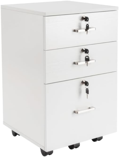 FCH White Wood Grain Density Board Three Drawers Wooden Filing Cabinet