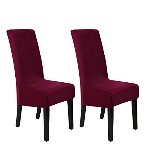 One-Day Sale: Up to 80% Off PiccoCasa Velvet Spandex Fabric Stretch Dining Room Chair Slipcovers Super Fit Chair Protector Home Decor Set of 2 Washable, Burgundy Large