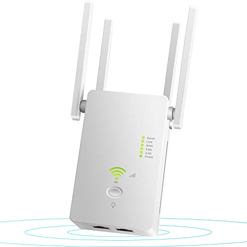WLAN Repeater,WLAN Verstärker 1200Mbit/s,Wlan Repeater mit lan Anschluss,2,4GHz & 5GHz,Mit Repeater/Router/AP/Client WiFi Extender,LAN/WAN Port,4 Antennen,LED, WPS, kompatibel zu Allen WLAN Ausrüstung Cover