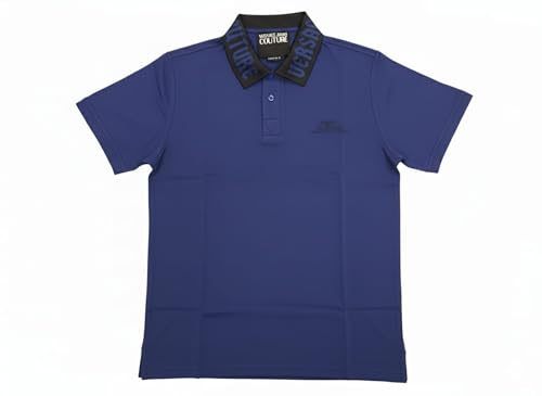 Versace Jeans Couture Steel Blue Mens Polo Shirt with Contrast Collar