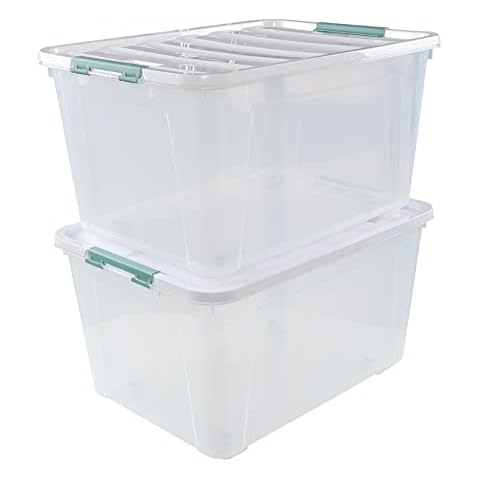 Gloreen 2 Pack Large Storage Box with Wheels, 85 L Latching Storage Box Cover