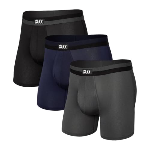 Saxx Men's Sport Mesh Boxer Briefs - 3 Pack with Built-in Pouch Support
