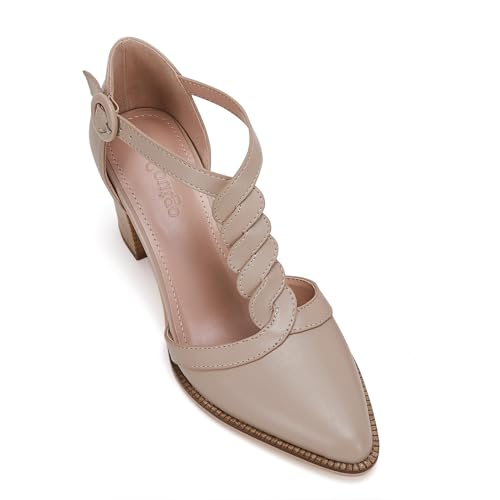 Image of Coutgo Womens Block Chunky Heels T Strap Pointed Toe Work Dress Shoes