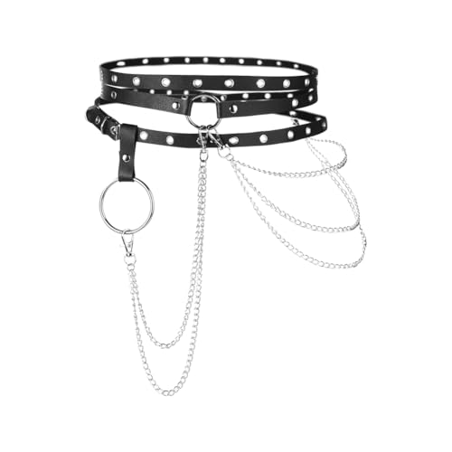 Punk leather Waist Chain Belt Gothic Body Harness Belt Adjustable Layered Body Chains Waistband Club Rave Outfit