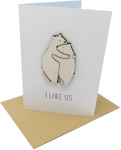 Woodland Mail Carte d'anniversaire ou de Saint-Valentin en bois spécial pour femme, mari, petite amie, petit ami pour meilleur ami (ours)