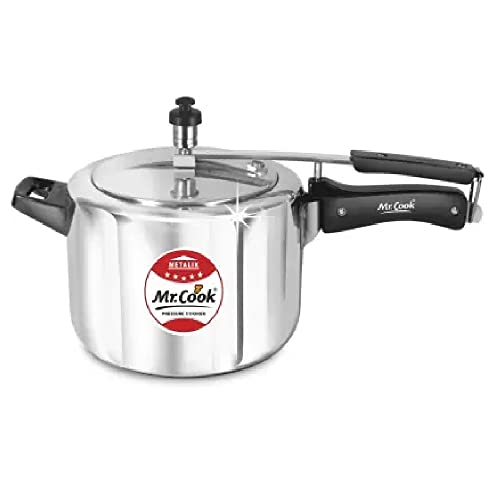 Image of MR COOK By United Metalik Eco Tech Induction Base Aluminium Pressure Cooker with Inner Lid, 5 Litre (Silver)