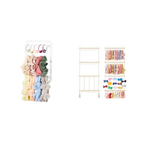 Image of Dahey Bow Organizer for Girls Hair Bows and 3-Tier Wall Haning Headband Holder Hair Accessories Organizer Storage Display Hairband Hair Ties Ropes Bracelets Bangles for Women and Girls