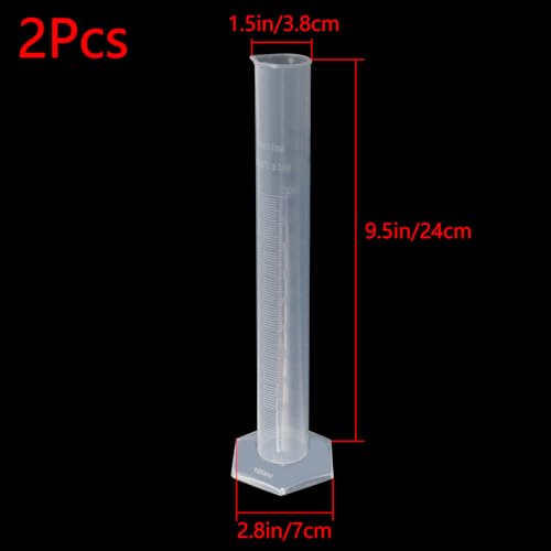 Geesatis 2 Pcs Plastic Measuring Cylinders 100 ml Lab Test Graduated Measuring Cylinder
