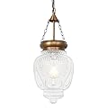 Farmhouse Brushed Pendant Light with 7.9in Clear Heavy Thick Glass, Vintage Brass Gold Pendant Lights Kitchen Island, Kitchen Island Lighting Over Sink, Classic Pendant Lighting Bathroom Hallway