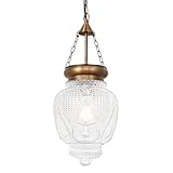 OIYIO Vintage Brushed Gold Pendant Light with 7.9in Clear Heavy Thick Glass, Farmhouse Bronze Pendant Lights Kitchen Island, Vintage Looking Hall Pendant Light Fixture for Hallway, Bathroom, Bedroom