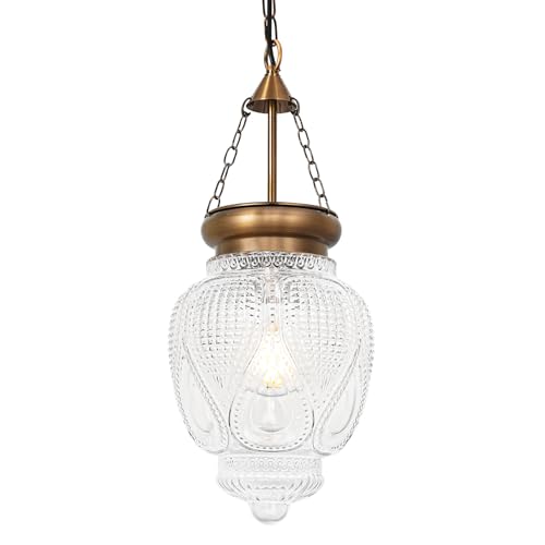 Farmhouse Brushed Pendant Light with 7.9in Clear Heavy Thick Glass,