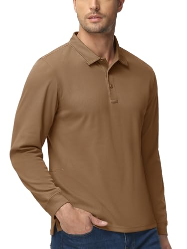 Image of MAGCOMSEN Men's Long Sleeve Golf Polo Shirts Collared Athletic Quick Dry Lightweight Work Shirts