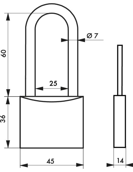 THIRARD 00021014 Cadenas FTH MH2 Padlock, Solid Brass Body and Hardened, 45mm Base, 60mm Half-High Shackle, 2 Steel Toothed Keys, 45 mm - Image 3