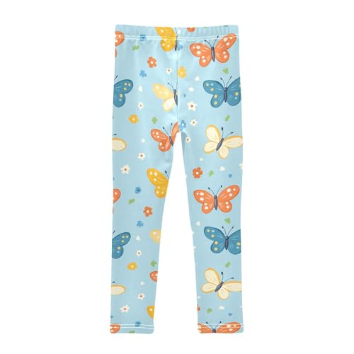 Cartoon Flowers Butterfly Teal Blue Girls Leggings Kids Yoga Pants Dance Active Tights 4T2