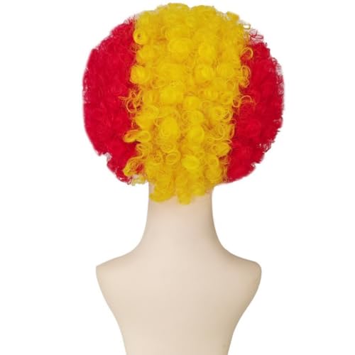 Image of FREE BEAUTY Spain Flag Colored Afro Wig for Men Women 2026 World Cup Fan Wig Soccer Fans Cheer Hair Black Red Yellow Afro Wigs for Football Fans for Stadium Party Cosplay (Spain)