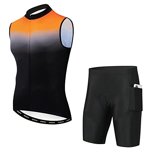 Men's Cycling Jersey Set Sleeveless Bike Shirts Tops Cycling Vest Bicycle Clothing Shorts With Gel Padded #TOP11