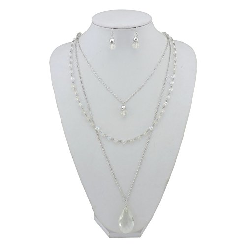 Bocar 3 Layer Handmade Jewelry Set Long Chain Pendant Bead Necklace (NK-10036-White)