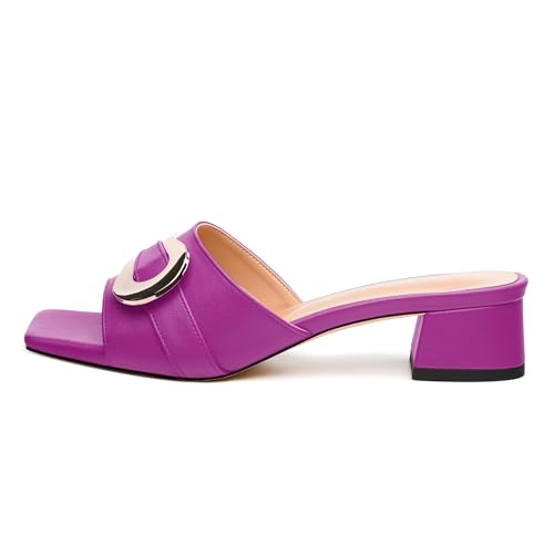 Women's Low Heel Slide Sandals - Square Open Toe with Gold Hardware, Comfortable Work & Party Shoes for Everyday Essential2