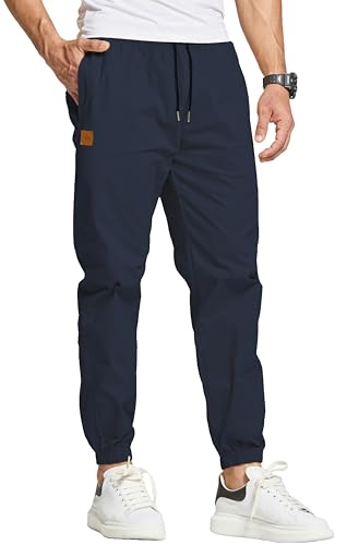 HCSS Jogger for Men Cargo Trousers Men Casual Sweatpants Elasticated Waist Drawstring Pants with Pockets(Blue-S)
