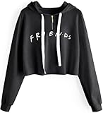Idepet Sudadera con capucha para mujer, informal, con estampado de letras, holgada, para amigas, adolescentes, programas de televisión, zíper negro, XS