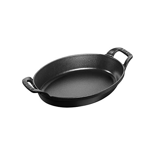 Staub 130 21 23 Enameled Cast Iron Stackable Dish, Oval, 3/4 qt, Black Matte, Each