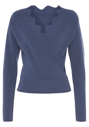 LASCANA Women's Soft Scallop V-Neck Sweater - Chic Surplice Neckline, Fitted Long Sleeves, Wide Fitted Waistband4