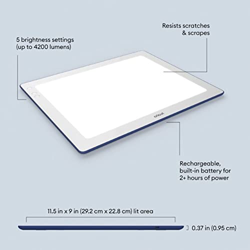 Cricut Brightpad Go(29.2 Cm X 22.8 Cm),Flexible Led Light,Five Brightness Settings Up To 4200 Lumens,Cordless And Portable Drawing Light Pad For Tracing,Weeding Vinyl,Sketching,Diamond Painting Indigo #TOP5