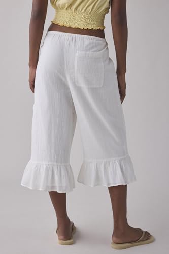 Image of UAURORAO Women Lace Trim Long Bloomers Elastic Mid Rise Ruffle Pantaloons Cropped Flared Slips Pants Pajama Bottoms