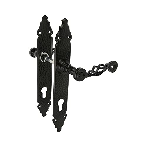 Amig - Juego de Manillas - Placa Martilleada - 280 x 45 mm - Bocallave a 90 mm - Ideal para Aumentar la Privacidad de una Estancia - Placa de Acero y Tirador de Zamak Negro