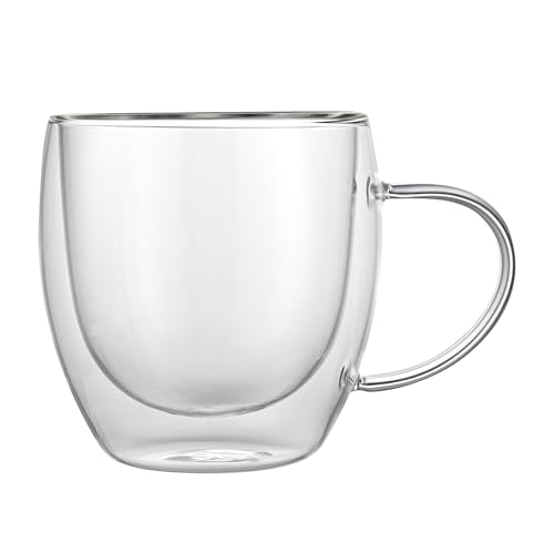 Restaurantware 8 oz Double Wall Glass Coffee Cups with Handle, 2 Ct