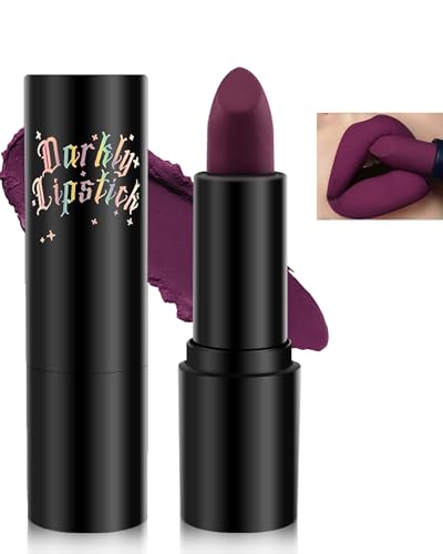 Pintalabios Morado Intenso Mate, Lipstick Hidratante Labios, Labiales Larga Duracion Waterproof, Cremoso y Suave, Brillo de Labios Muy Pigmentada que no Transfiere, Maquillaje para Navidad, Veganos-04