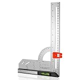 12-Inch Carpenter Square-with Bubble Level/Removable Base,Rafter Square for Angle/Measuring Marks an