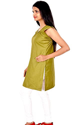 I-KONIK Women's/Girls Green Crepe Blend Kurti