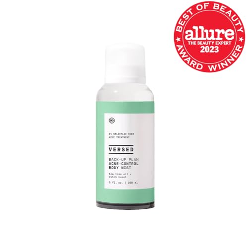 Versed Back-Up Acne Control Body Mist - All Over Blemish Spot Treatment + Salicylic Acid Spray with Tea Tree Oil & Witch Hazel - Oil Control + Redness Relief Acne Spray for Back & Body - Vegan (3 oz)